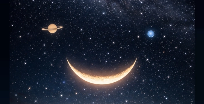 Gökyüzü bu akşam gülümsüyor: Ay, Satürn ve Neptün nadir üçlü kavuşumda