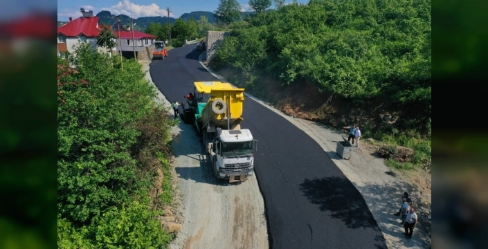 Ordu'da kırsal ulaşıma yönelik sıcak asfalt çalışmaları sürü