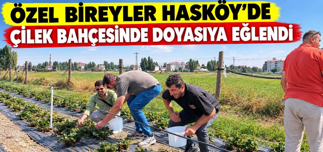 Özel Bireyler Hasköy’de Çilek Bahçesinde Doyasıya Eğlendi