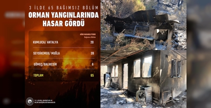 Son yangınlarda 65 bağımsız bölüm ağır hasar aldı