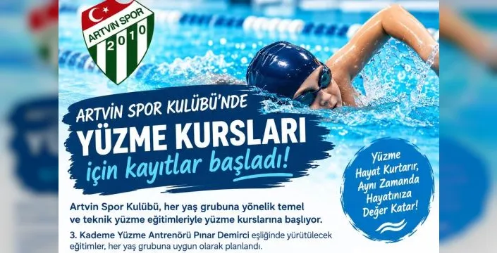 Artvin Spor'dan yüzme kursu kayıtları