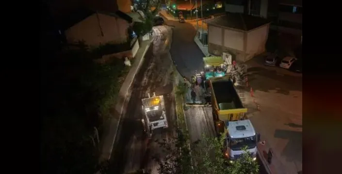Yıldırım'da gece asfaltlama çalışması